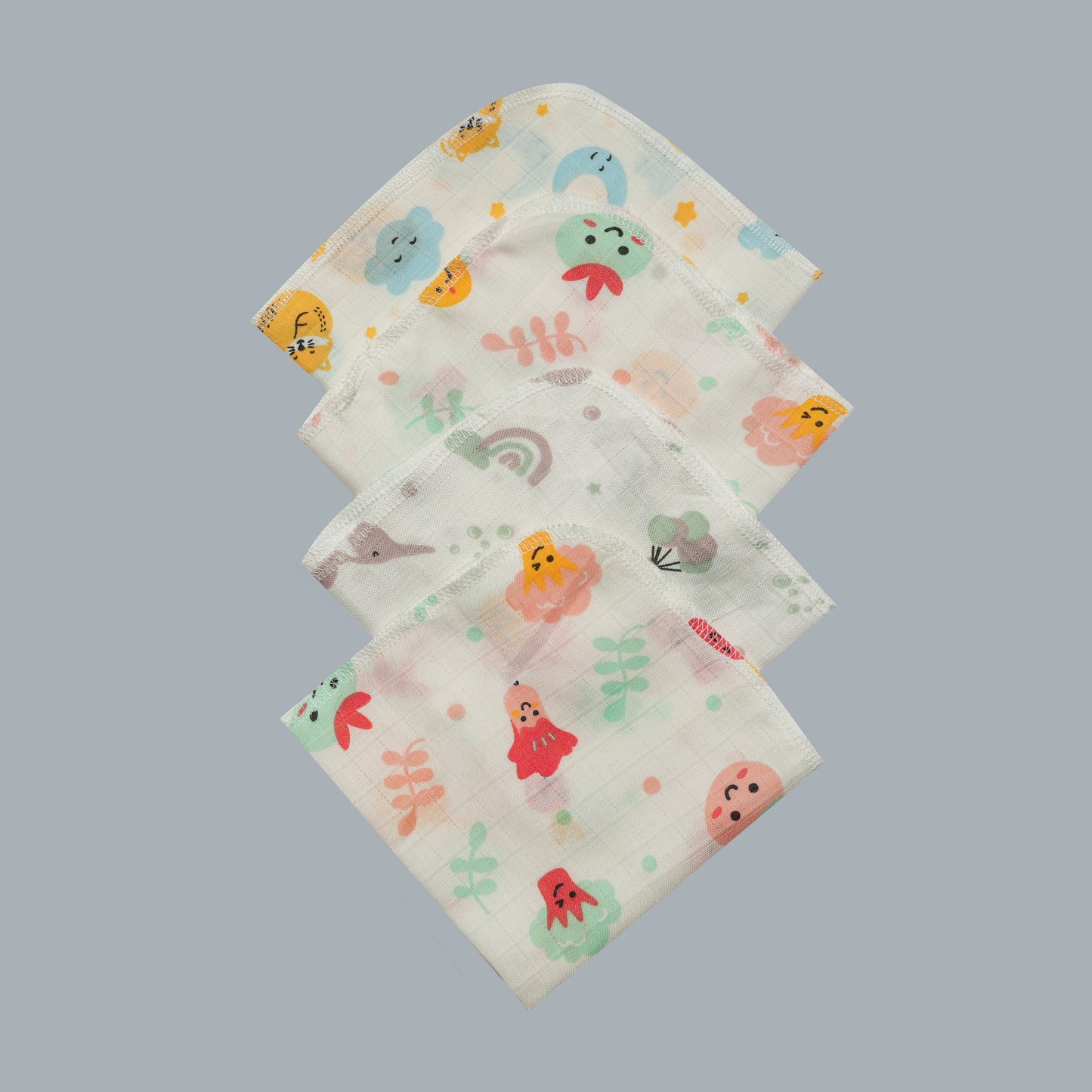 Born Basket Baby Muslin Wash Cloth – Pack of 4-Multicolour